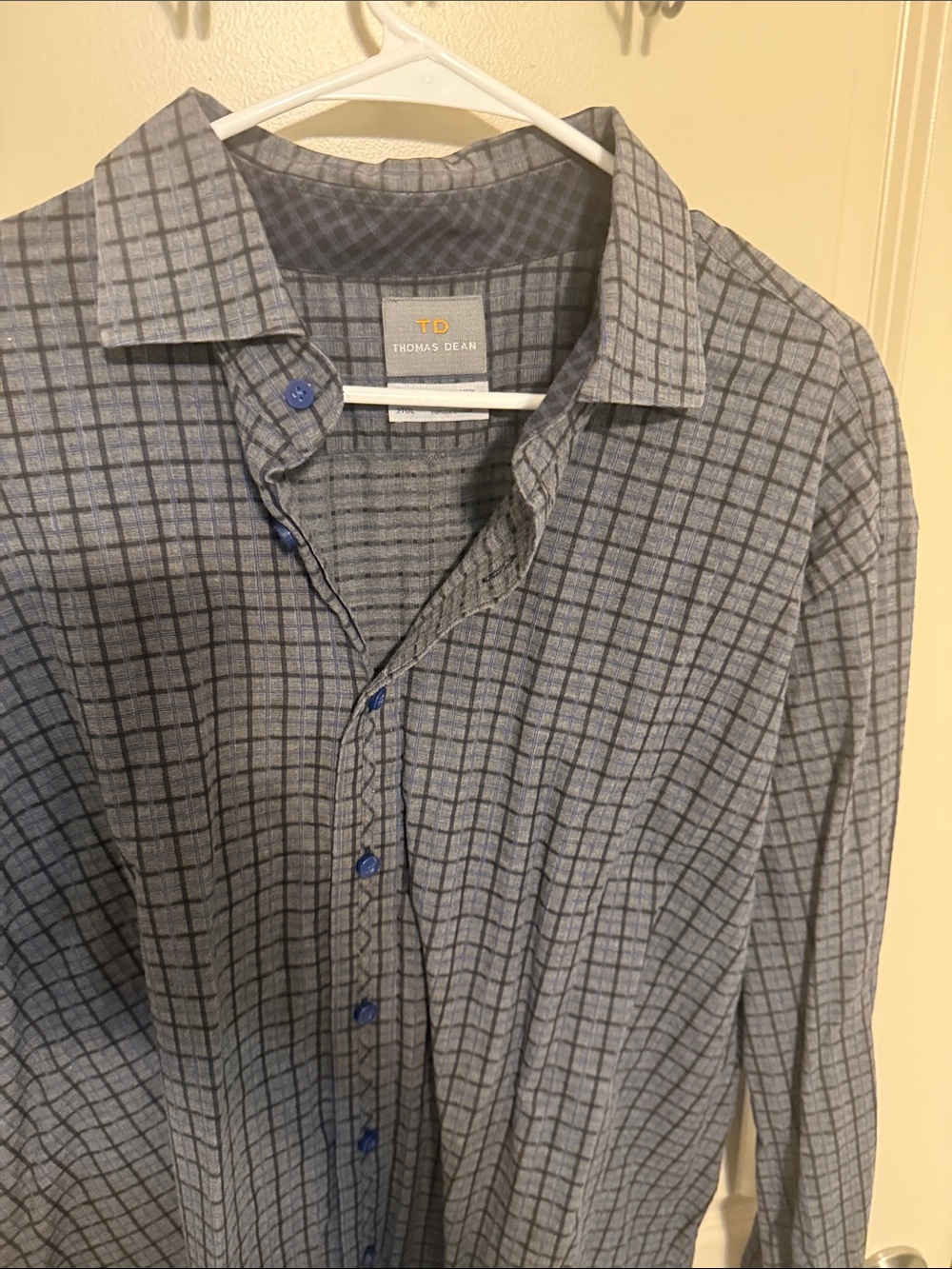 Thomas Dean Gray and Blue Checked Button-Down Shirt